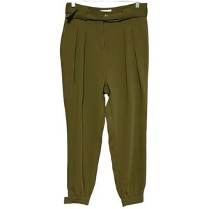Torn by Ronnie Kobo Pleated Button Cuff Trousers Green Mid-Rise Belted Pants